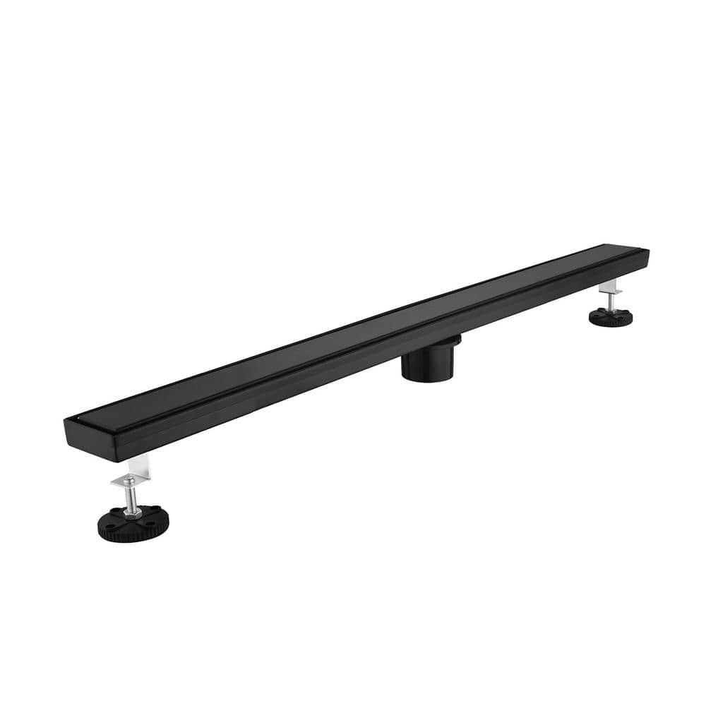 Tahanbath 30 in. Linear Shower Drain, Included Hair Strainer and Leveling Feet in Matt Black (1)