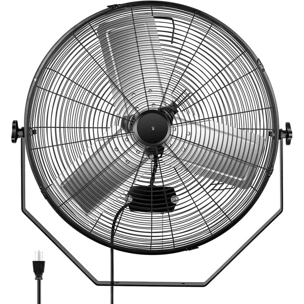 MELEZOOM 24 in. 3 fan speeds High Velocity Wall Mount Fan in Black with 360 Degree Tilting, Quick-Second Installation (1)