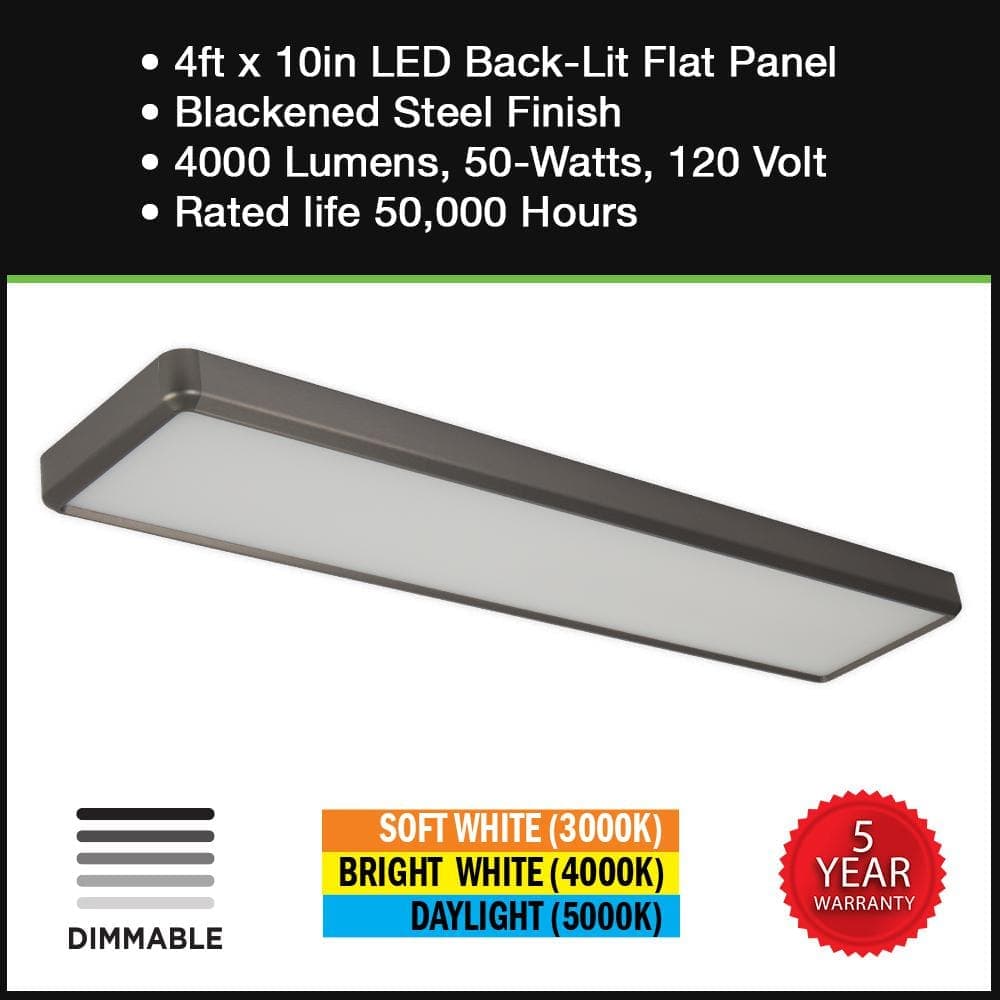 Commercial Electric 4 ft. x 10 in. Blackened Steel Back-Lit LED Panel Light Fixture 4000 Lumens 50W Adjustable CCT Dimmable Kitchen Lighting (4)