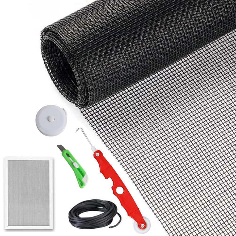 NVNOO 48 in. x 158 in. Fiberglass Window Screen Replacement Kit for Windows, Screen Doors, and Courtyards, Black (1)