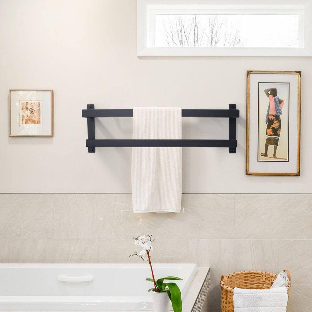 ARCORA Square Wall Mounted Towel Rack Single Towel Holder Matte Black (2)