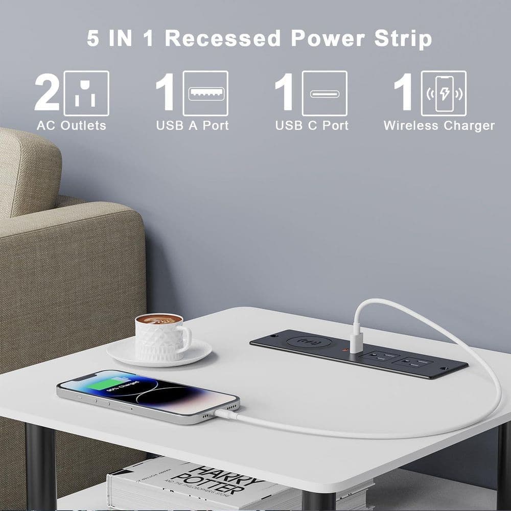 OBJLGEV 6.56 ft. 2-Outlet 1-Ports 1-Ports Surge Protector with USB-A USB-C Fast Charging Wireless Charger Recessed (2)