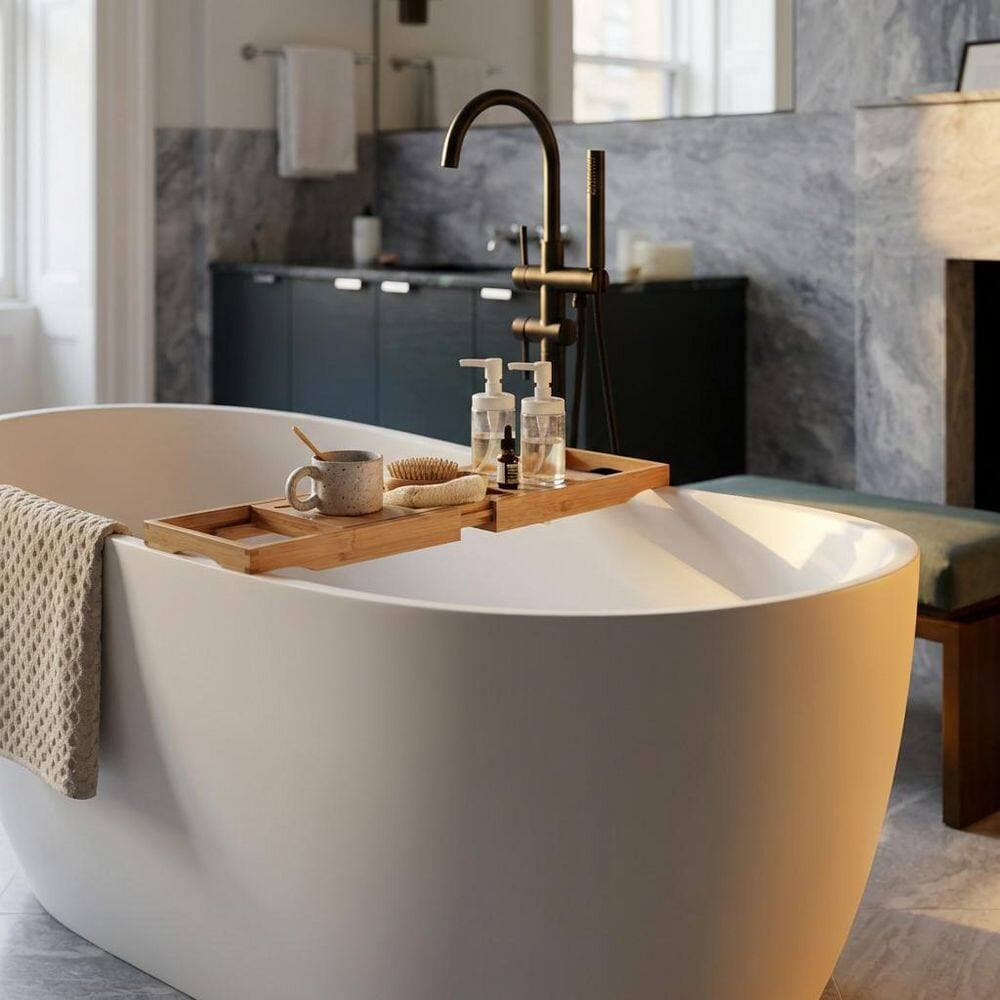 AVAXA 67 in. x 31 in. Freestanding Solid Surface Soaking Bathtub in Matte White (3)