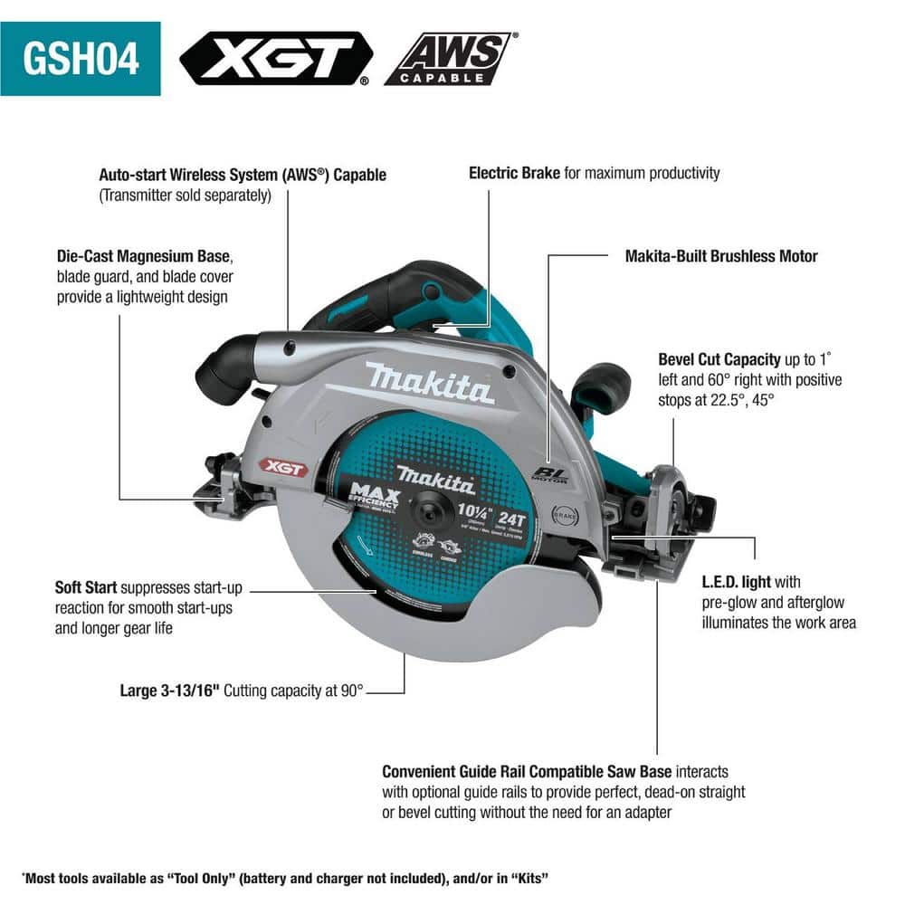 Makita 40V max XGT Brushless Cordless 10-1/4 in. Circular Saw with Guide Rail Compatible Base, AWS Capable (Tool Only) (3)