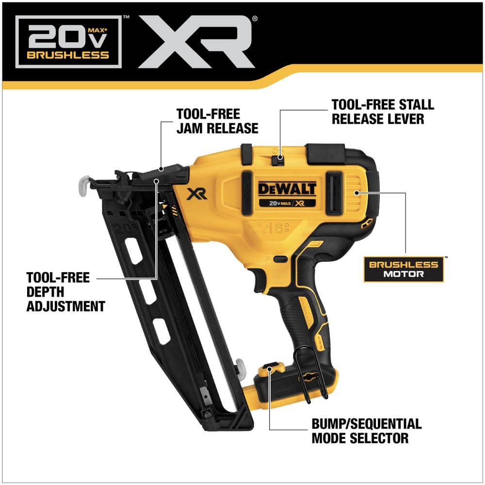 DEWALT 20V MAX XR Lithium-Ion Cordless 16-Gauge Angled Finish Nailer with 20V MAX Compact 4.0Ah Battery Pack (3)
