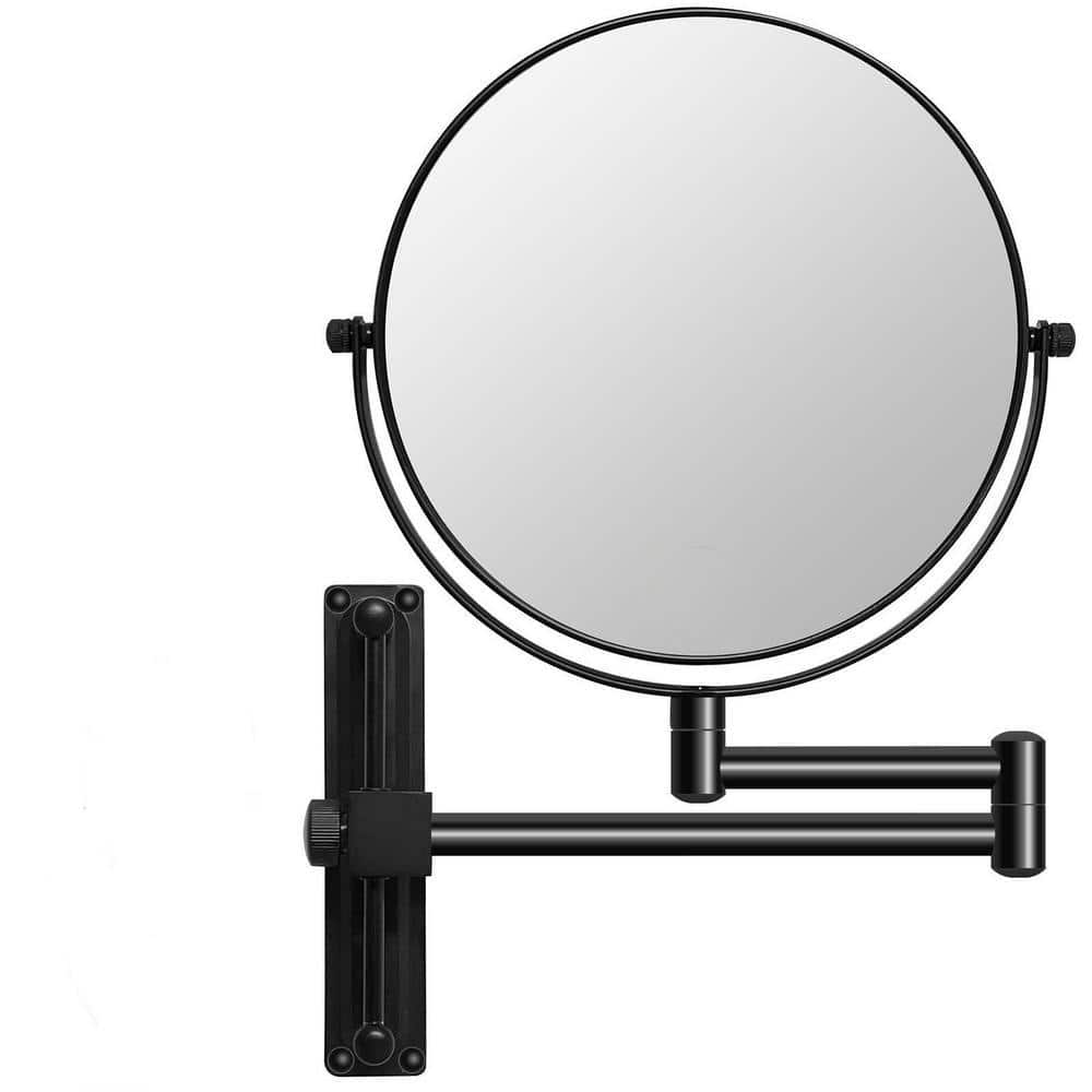 Tileon 8 in. W x 8 in. H Round 1X/10X Magnifying Adjustable Base Height and Extension Wall Bathroom Makeup Mirror in Black (1)