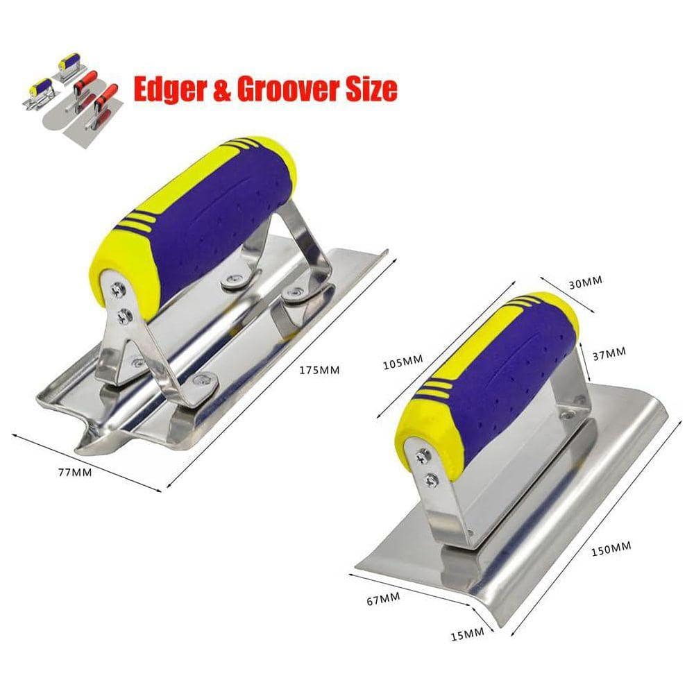 KIWDZFU 13.5 x 4.5 Stainless Steel Flat Finishing Trowel with Plastic Handle Plus Pool Trowel Concrete Edger Groover Kit (3)