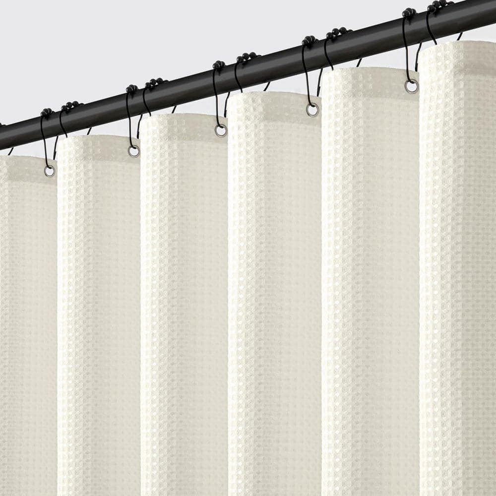 JFVKAF Waffle Weave Fabric Shower Curtain with Metal Hooks Heavy Duty Washable Waterproof Thick Cloth in Ivory [72 x 72] (2)