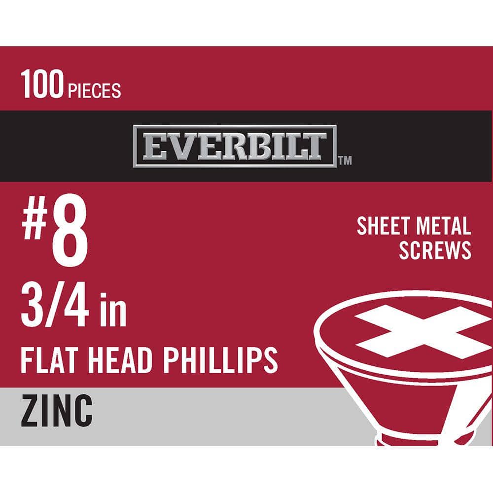 Everbilt #8 x 3/4 in. Phillips Flat Head Zinc Plated Sheet Metal Screw (100-Pack) (1)