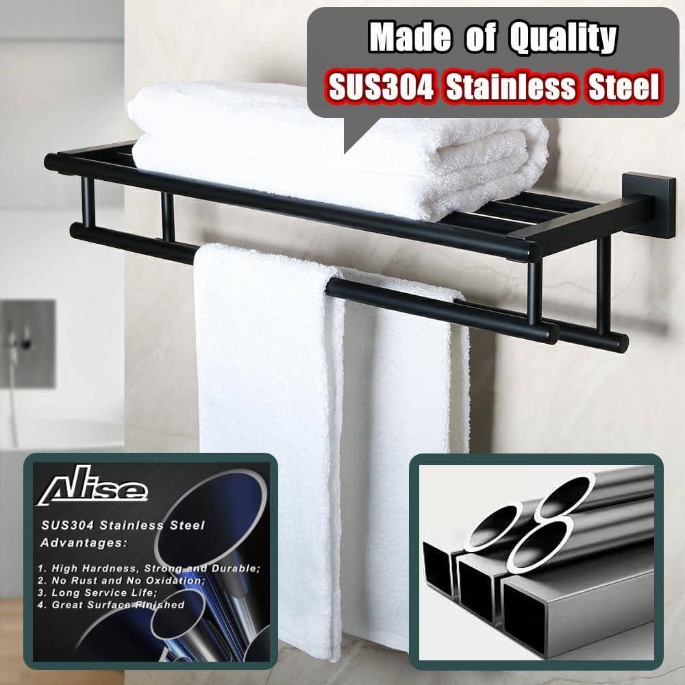 Adrinfly Alise Towel Rack, 24 in. Wall Mounted Towel Bar with Double Bars for Bathroom, Stainless Steel Matte Black (2)