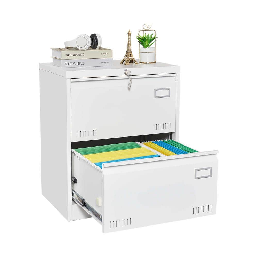 Unbranded 23.6 in. W. x 17.7 in. D x 28.5 in. H White Linen Cabinet Metal Lateral File Cabinet with Lock for Home Office