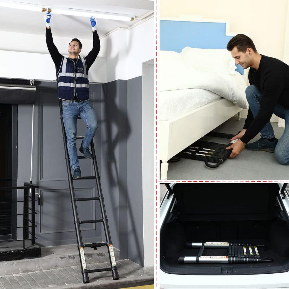 Unbranded 20.34 ft. Aluminum Telescoping Ladder with Stable Hook and Non-Slip Feet, 330 lb. Capacity (3)