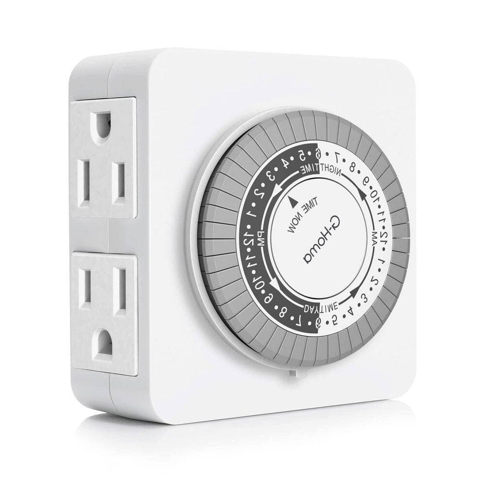 Adrinfly 24-Hour Mechanical Timer Outlet with 2 Grounded Outlets for Lamps, Holiday Lights (1)