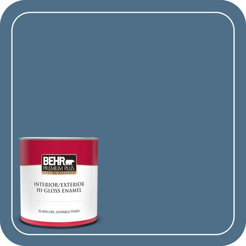 BEHR PREMIUM PLUS 1 qt. #570D-6 Neptune Blue Hi-Gloss Enamel Interior/Exterior Paint & Primer (1)