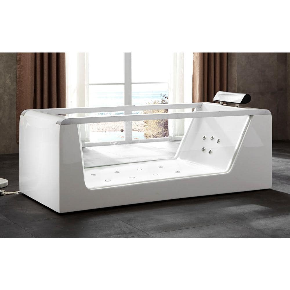 EAGO 72 in. Acrylic Flatbottom Whirlpool Bathtub in White (3)