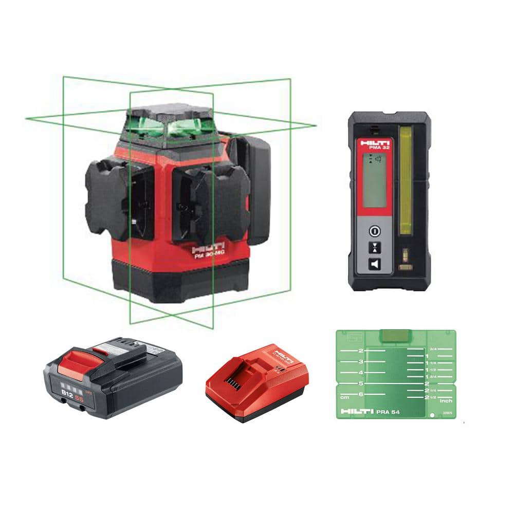 Hilti PM 30-MG 12-Volt 328 ft. Multi-Green Rotating Line Laser with Receiver, Target Plate Battery, Charger and Case (1)