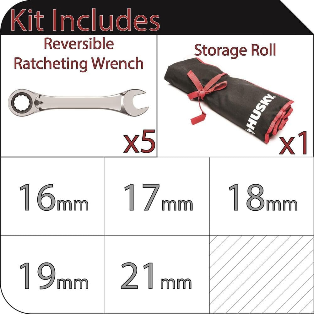 Husky 72-Tooth Large Reversible Metric Ratcheting Wrench Set (5-Piece) (2)