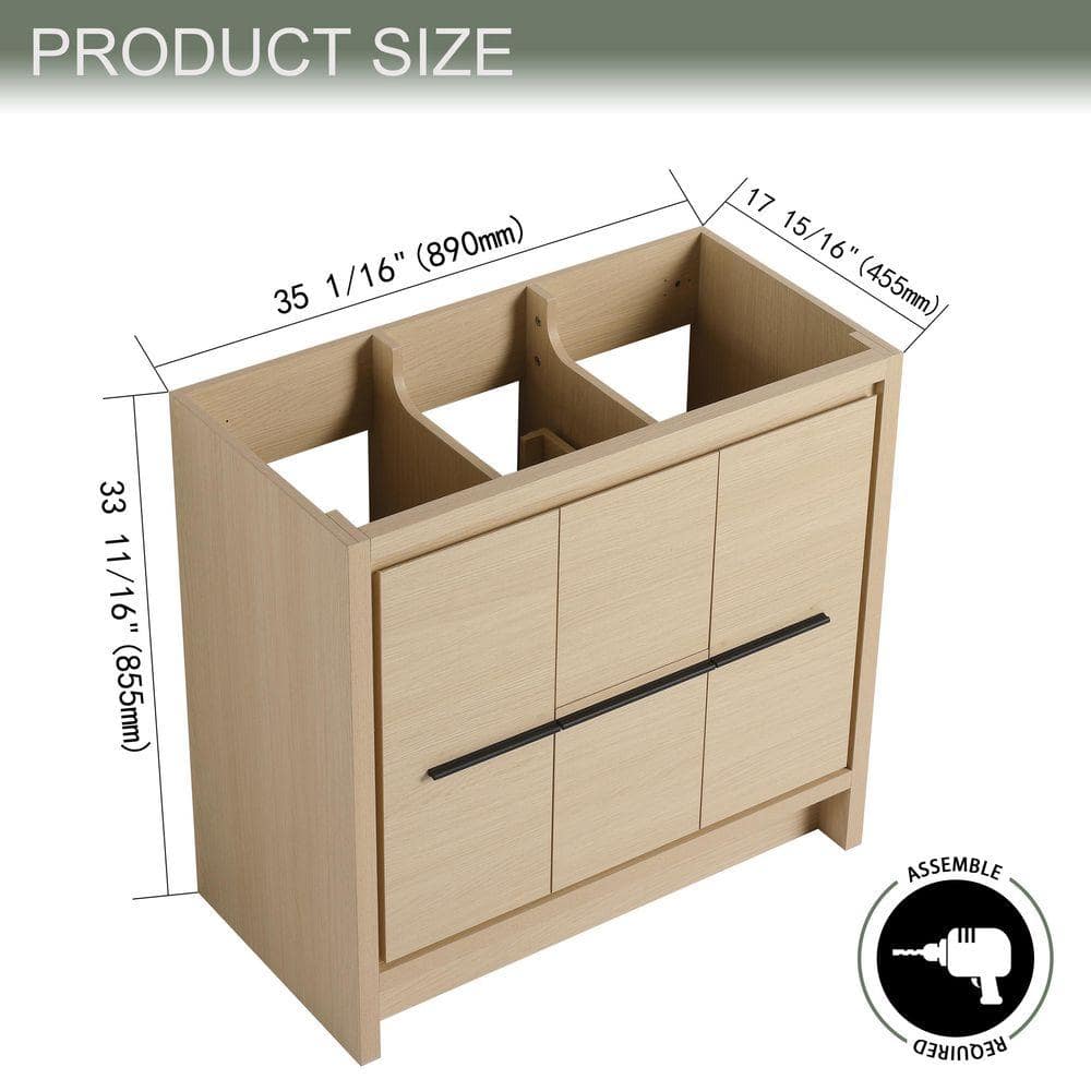 UPIKER 36 in. Bath Vanity Cabinet without Top in Dune Oak Unassembled (3)