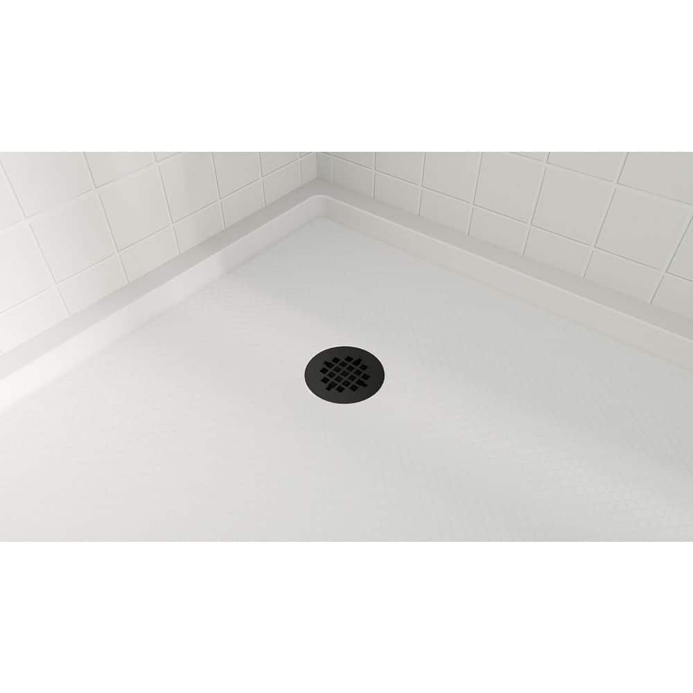 DreamLine SlimLine 36 in. L x 36 in. W Corner Neo Angle White Shower Pan Base with 2 in. Round Corner Drain Matte Black (2)