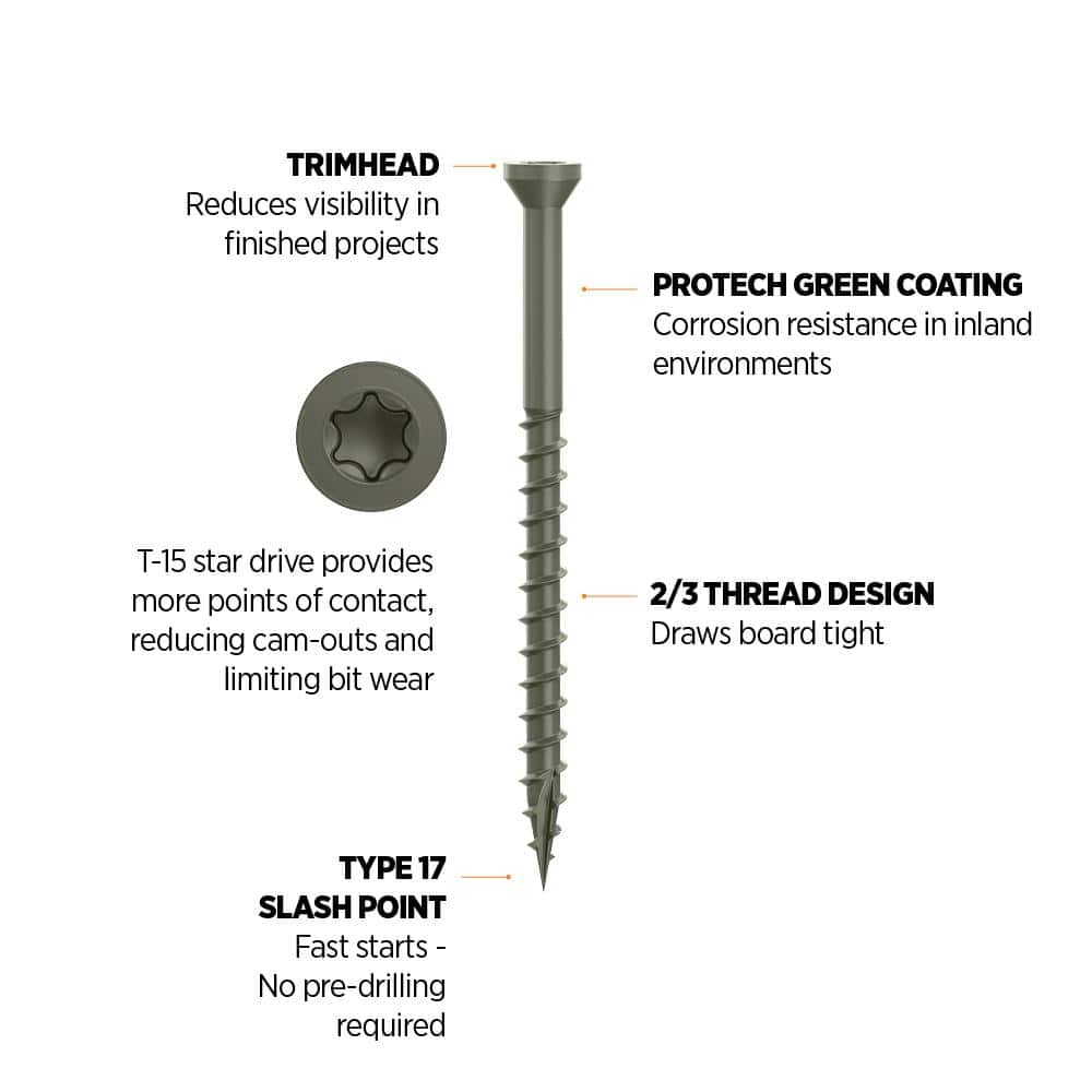 CAMO 2-1/2 in. #7 ProTech Green Premium Star Drive Trim Screws (100-Count) (3)