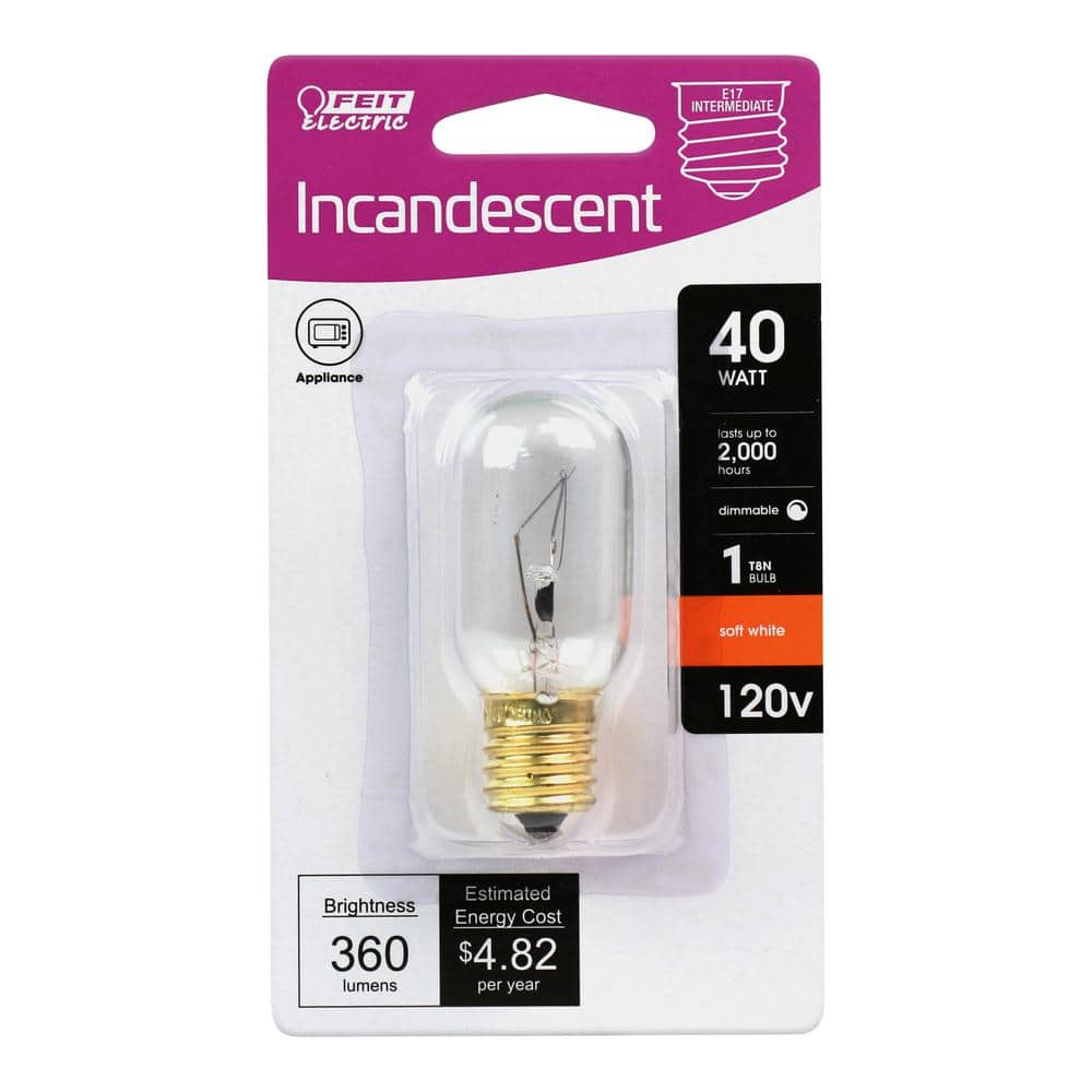 Feit Electric 40-Watt Soft White (2700K) T8 Intermediate E17 Base Dimmable Incandescent Appliance Light Bulb (3)