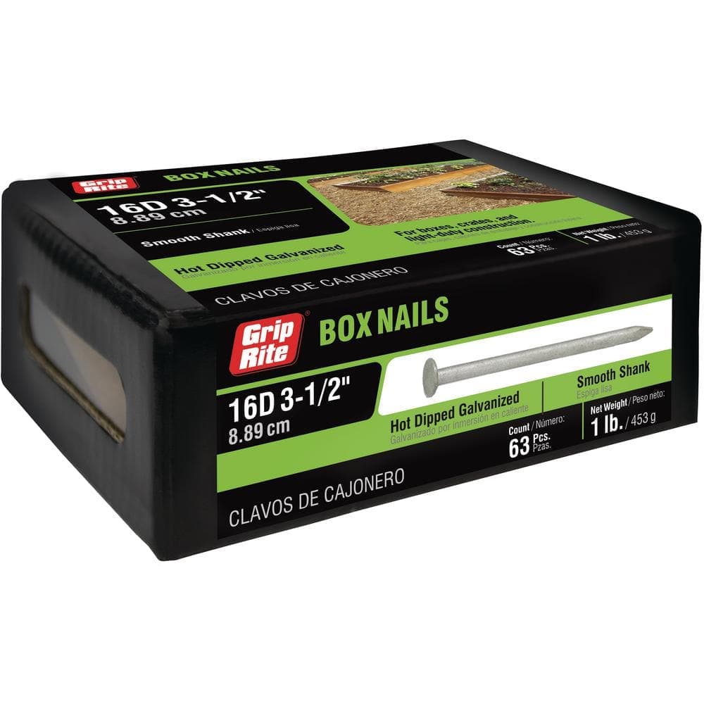 Grip-Rite 3-1/2 in. x 10-Gauge16-penny Exterior Galvanized Smooth Shank Box Nails 1 lb. Box (1)