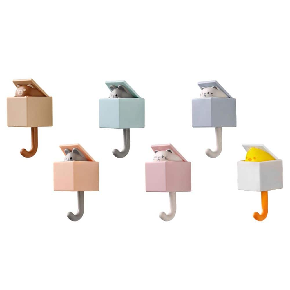 Wudkey 6-Piece Adhesive Wall Hooks with Cute Pet Design for Wall and Door, Heavy Duty Mount for Coat, Scarf, Hat, Towel