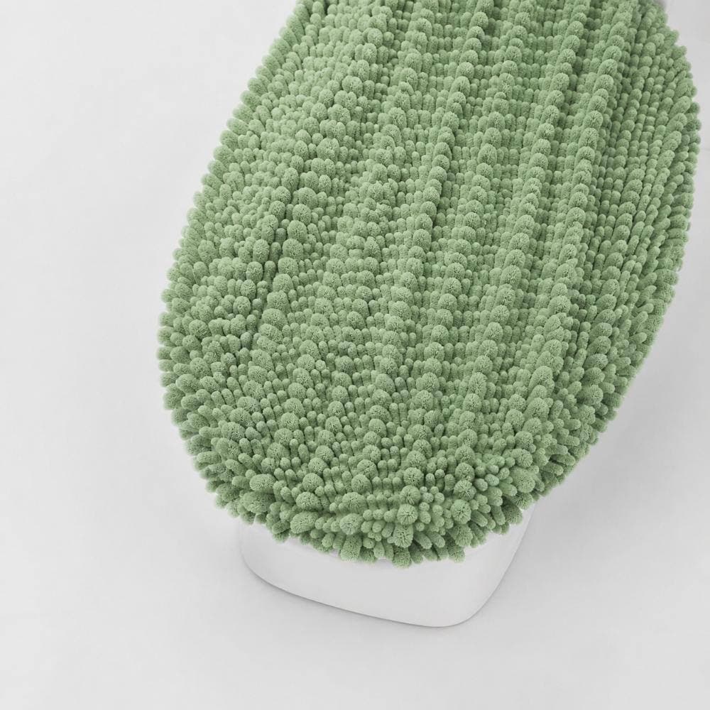Unbranded 17.5 x 15 in. Soft Chenille Non-Slip PVC-Backed Machine Washable Toilet Lid Cover in Sage Green (3)