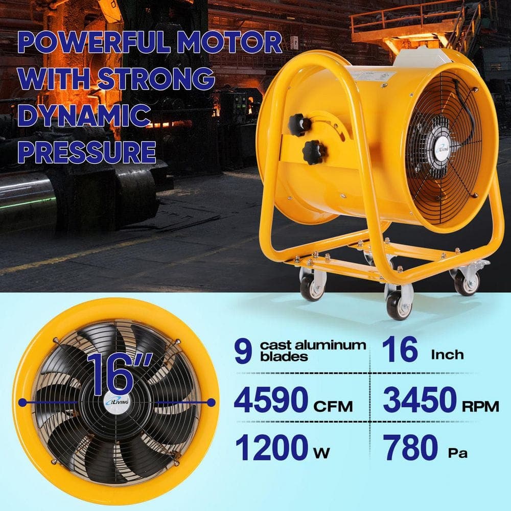 iLIVING 16 in. 1200-Watt 3450 RPM Utility Blower Exhaust Warehouse Ventilator Floor Fan (3)
