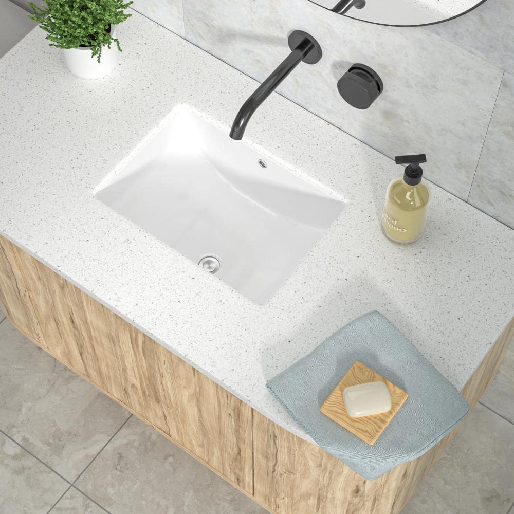Kichae 19.7 x 14 Inch Rectangular Ceramic Undermount Bathroom Sink White Vanity Basin with Overflow (2)
