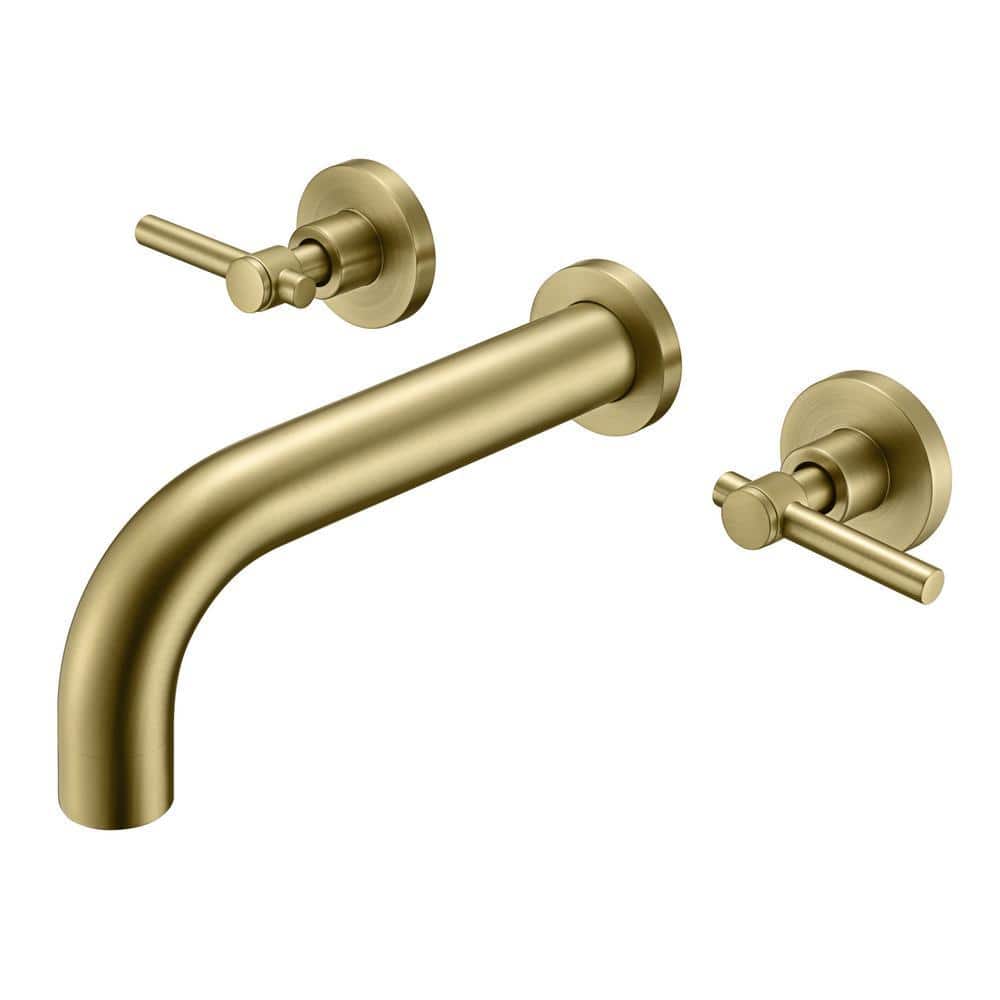 SUMERAIN Contemporary Double Handle Wall Mount Roman Tub Faucet with Rough in Valve in Brushed Gold (1)
