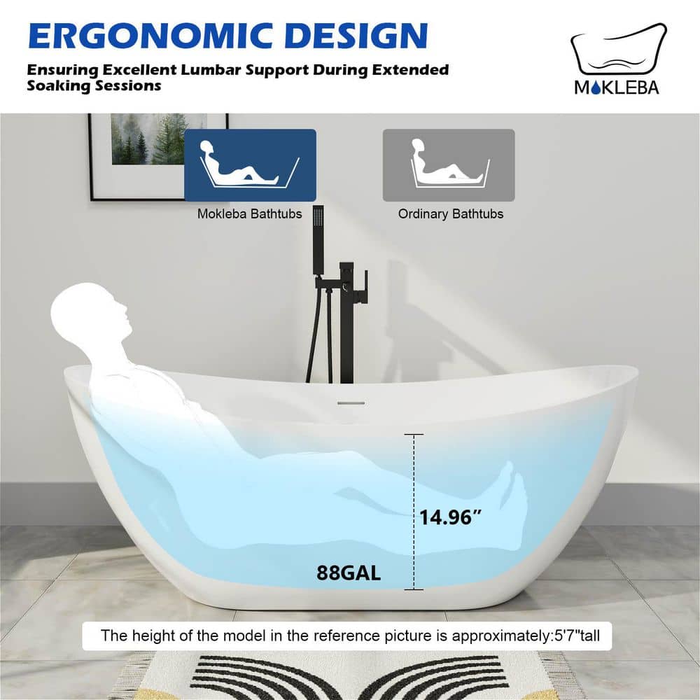 Mokleba Modern Acrylic Freestanding Bathtub cUPC Certificated Double Slipper Soaking Tub Glossy White (4)