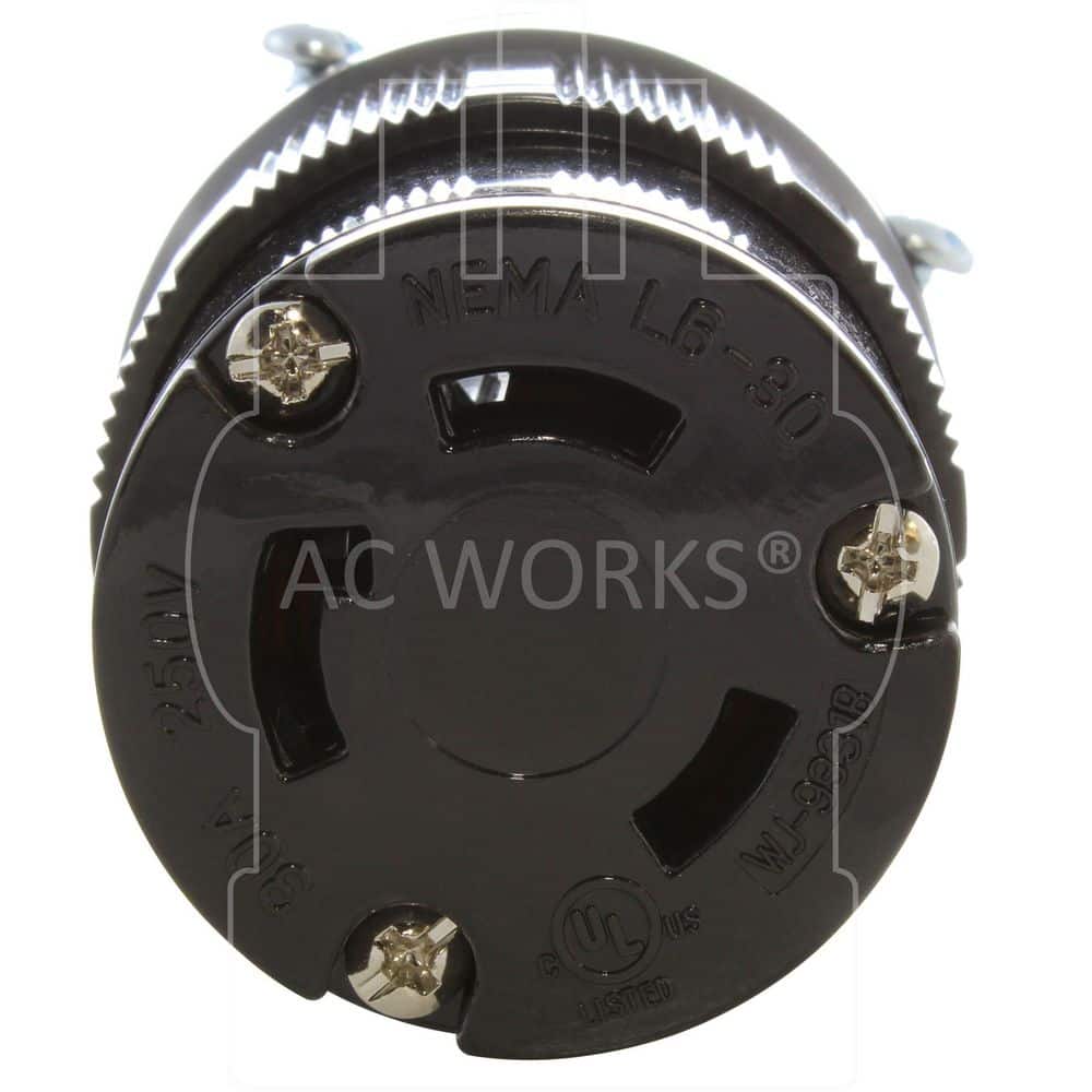 AC WORKS NEMA L6-30R 30A 250V 3-Prong Locking Female Connector in Black with UL, C-UL Approval (3)