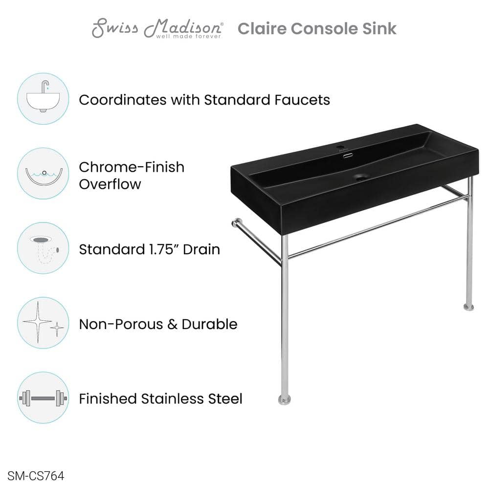 Swiss Madison Claire Ceramic Black Console Sink Basin and Leg Combo with Legs (2)