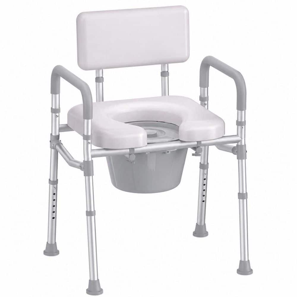 Wudkey Bedside Commode Toilet with Padded Seat and Backrest, Sturdy Aluminum Frame, Height Adjustable, Removable Bucket (1)