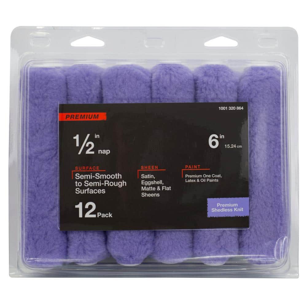 PRIVATE BRAND UNBRANDED Premium 6 in. x 1/2 in. High-Capacity Purple Knit Mini Paint Roller Cover (12-Pack)