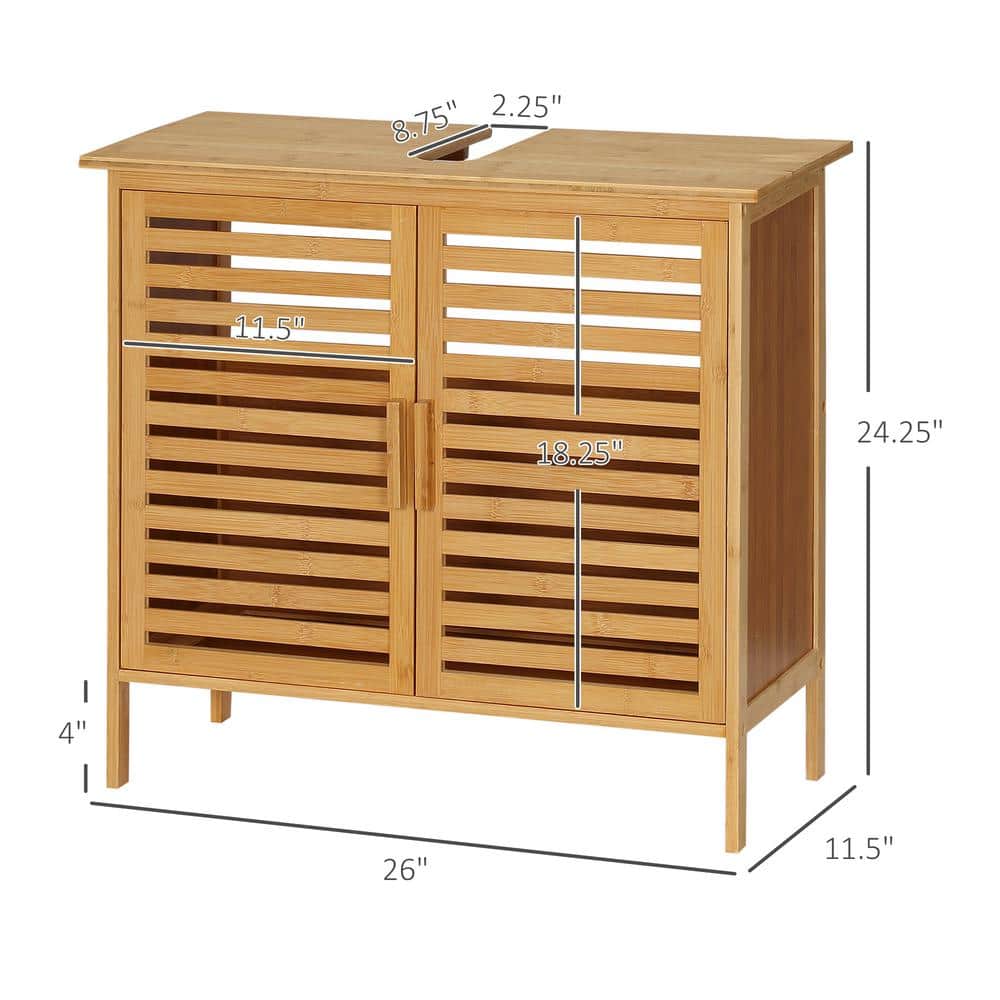 kleankin 26 in. W x 11.5 in. D x 24.24 in. H Natural Bamboo Under Sink Bathroom Storage Wall Cabinet, Natural (3)