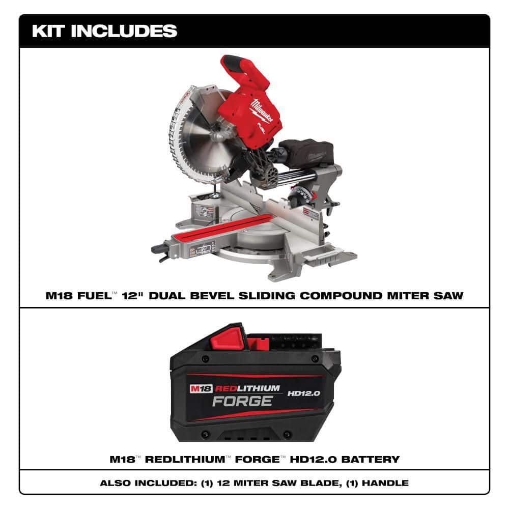 Milwaukee M18 FUEL 18V Lithium-Ion Brushless Cordless 12 in. Dual Bevel Sliding Compound Miter Saw w/ FORGE 12.0 Ah Battery (2)
