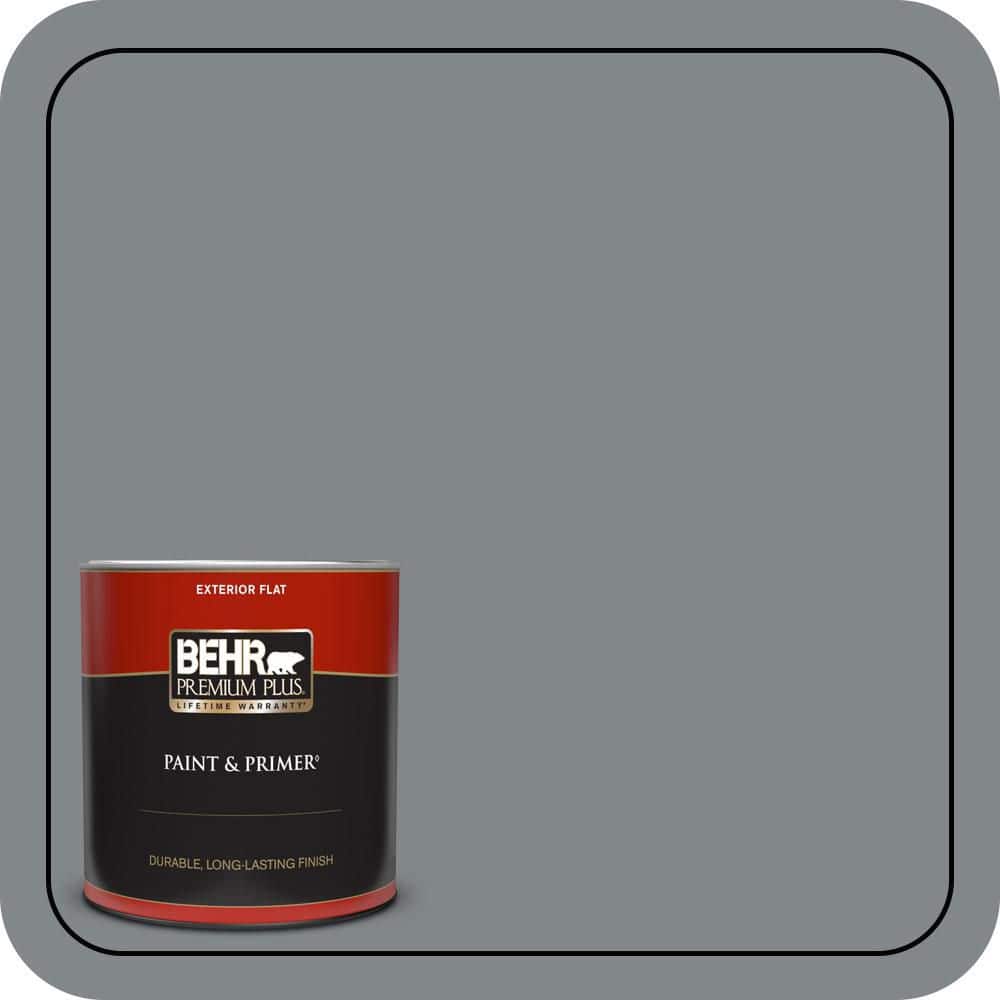 BEHR PREMIUM PLUS 1 qt. #N500-5 Magnetic Gray color Flat Exterior Paint & Primer