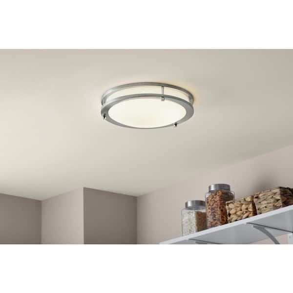 Hampton Bay Flaxmere 12 in. Modern Brushed Nickel Selectable 3 CCT Integrated LED Flush Mount for Kitchens or Bedrooms