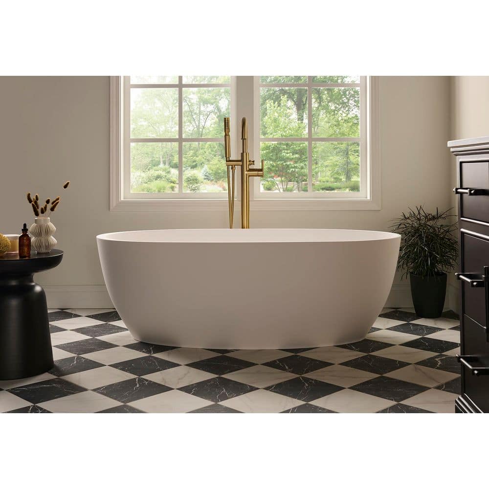 Ruvati Canali 27.5 in. Freestanding Soaking Oval Bathtub drain Matte White epiStone Solid Surface with right (3)