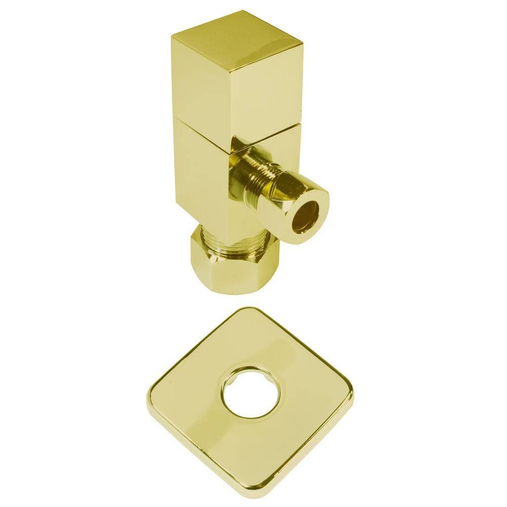 Westbrass 1/2 in. Nominal Compression Inlet x 3/8 in. O.D. Compression Outlet 1/4-Turn Square Angle Valve, Polished Brass (3)