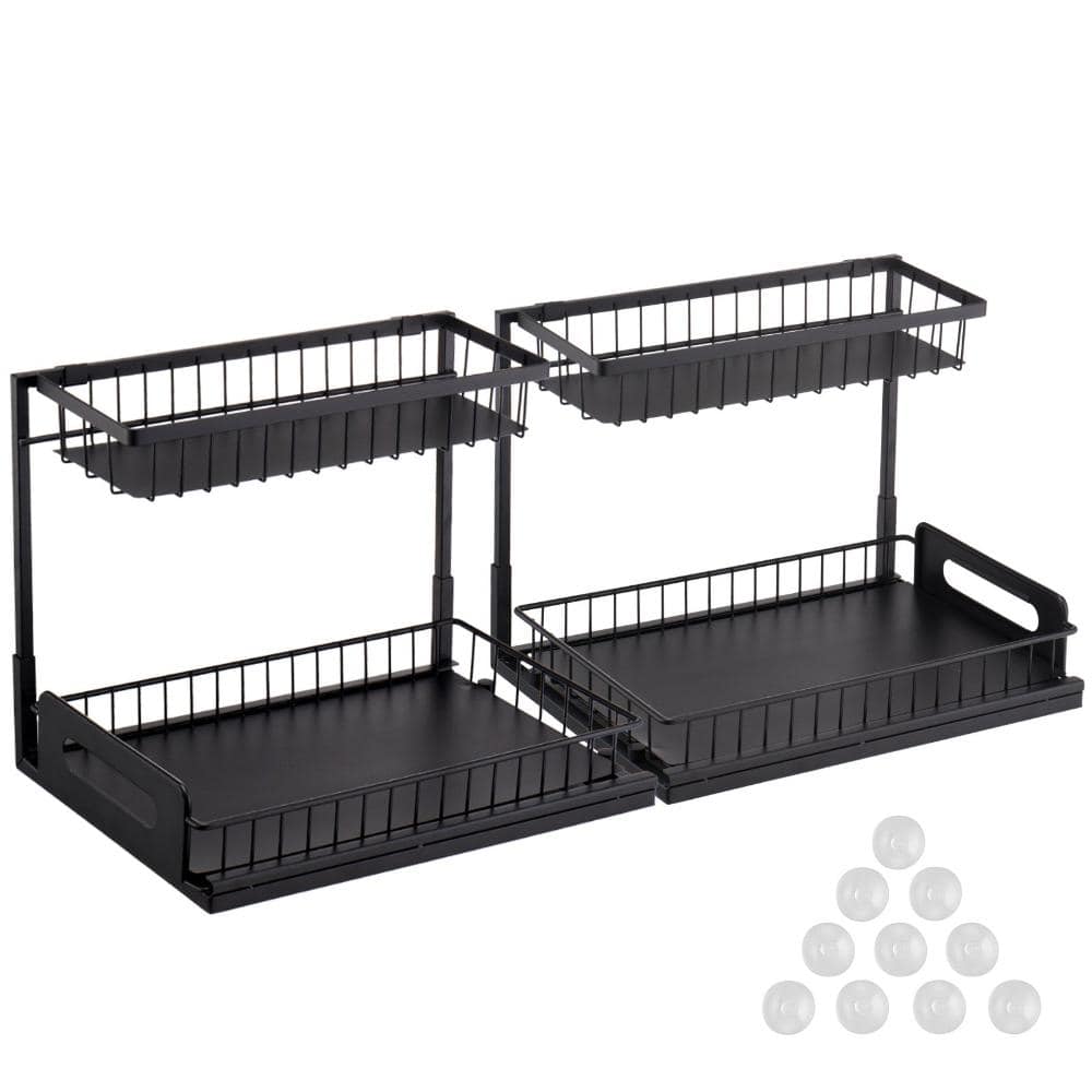 Volenca 2-Tier Pull-Out Cabinet Organizer, 2-Pack, Slide-Out Wire Baskets, Under Sink Storage, Fits 12.5"W