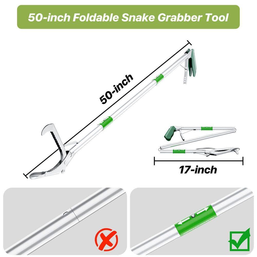 Misopily 50 in. Foldable Grabber Reacher Tool with Green Handle, Extra Long Lightweight Trash Pickup Litter Picker, 1-Piece (3)