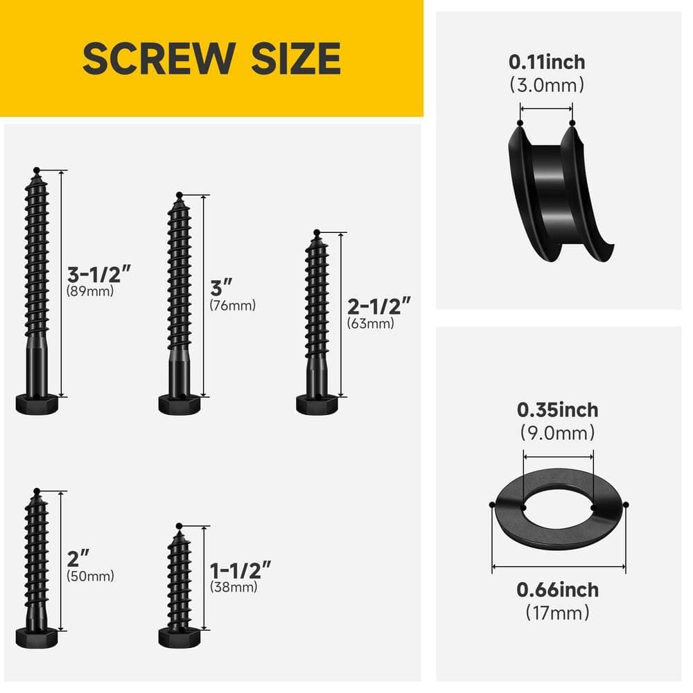 MYWISH 3/8 in. Hex Head Lag Screw Kit (46-Piece), 304-Stainless Steel with Washers for Deck and Outdoor Wood Construction (2)