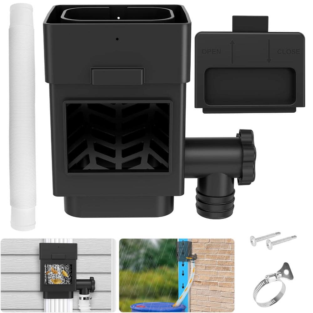 Unbranded 2 in. x 3 in. or 3 in. x 4 in. Downspout Diverter Kit with Adjustable Valve Filter Black 1 Piece (1)