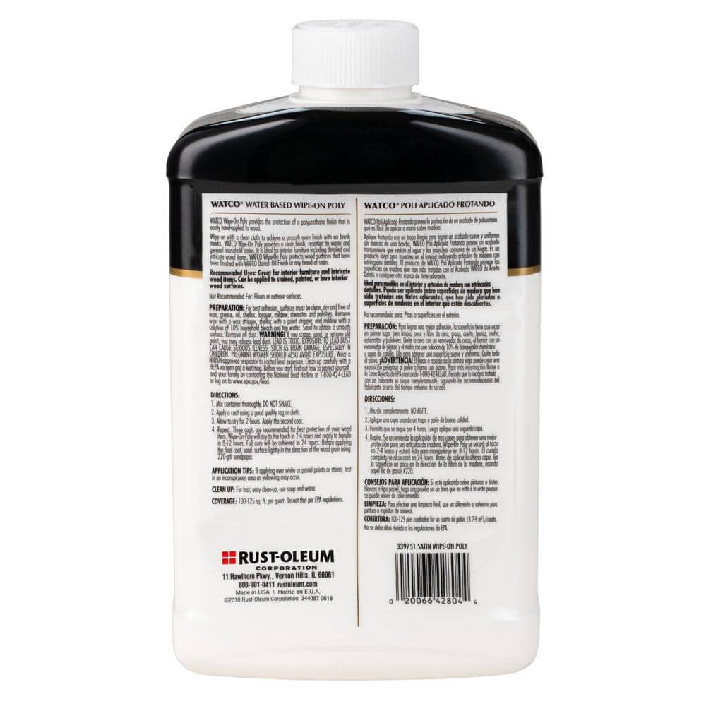 Watco 1 Quart Clear Satin Wipe On Water Based Interior Shellac, Lacquer & Polyurethane (4 Pack) (2)