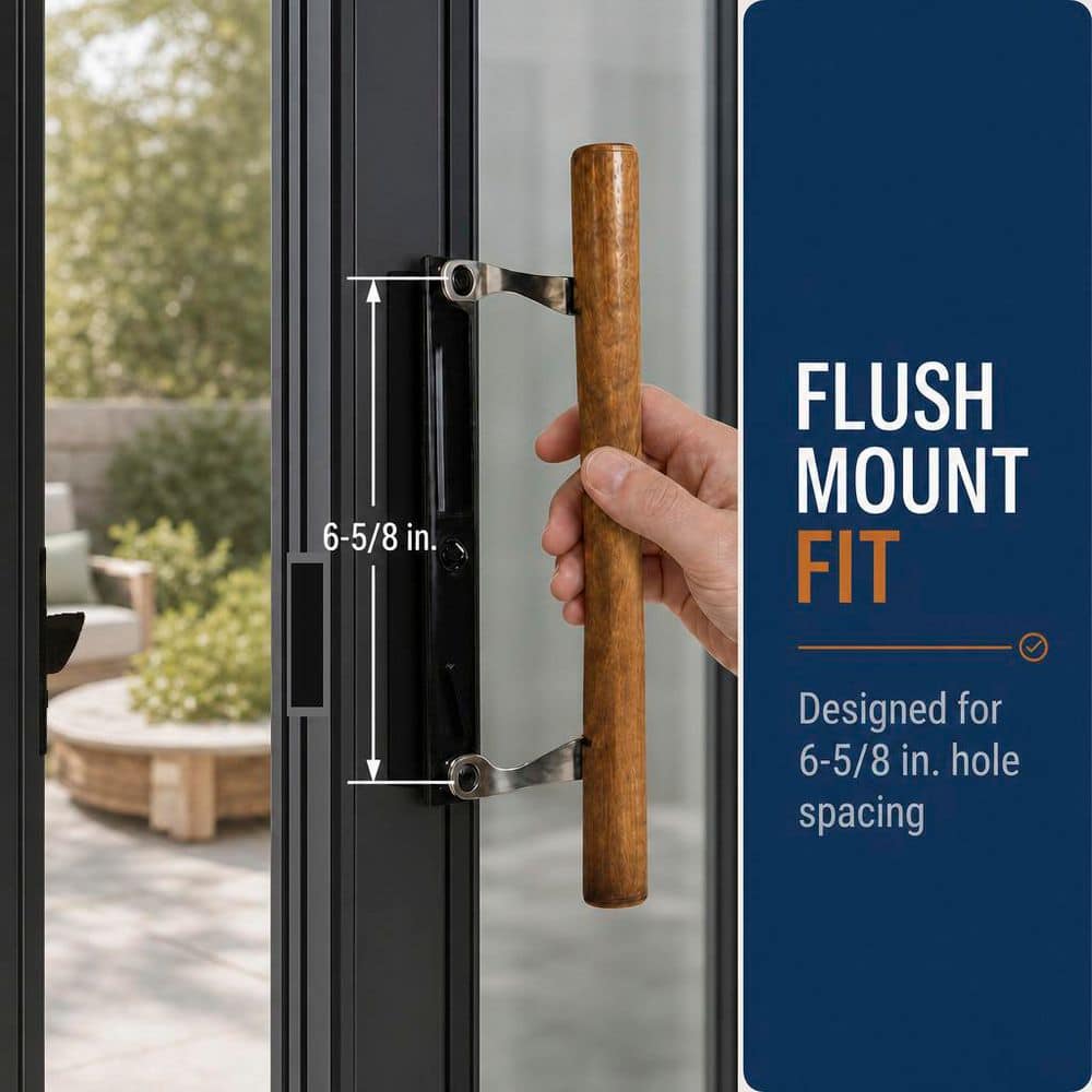 Prime-Line Sliding Glass Door Handle Set, 6-5/8 in., Diecast and Wood, Hook Style, Flush Mount, Keyed (2)