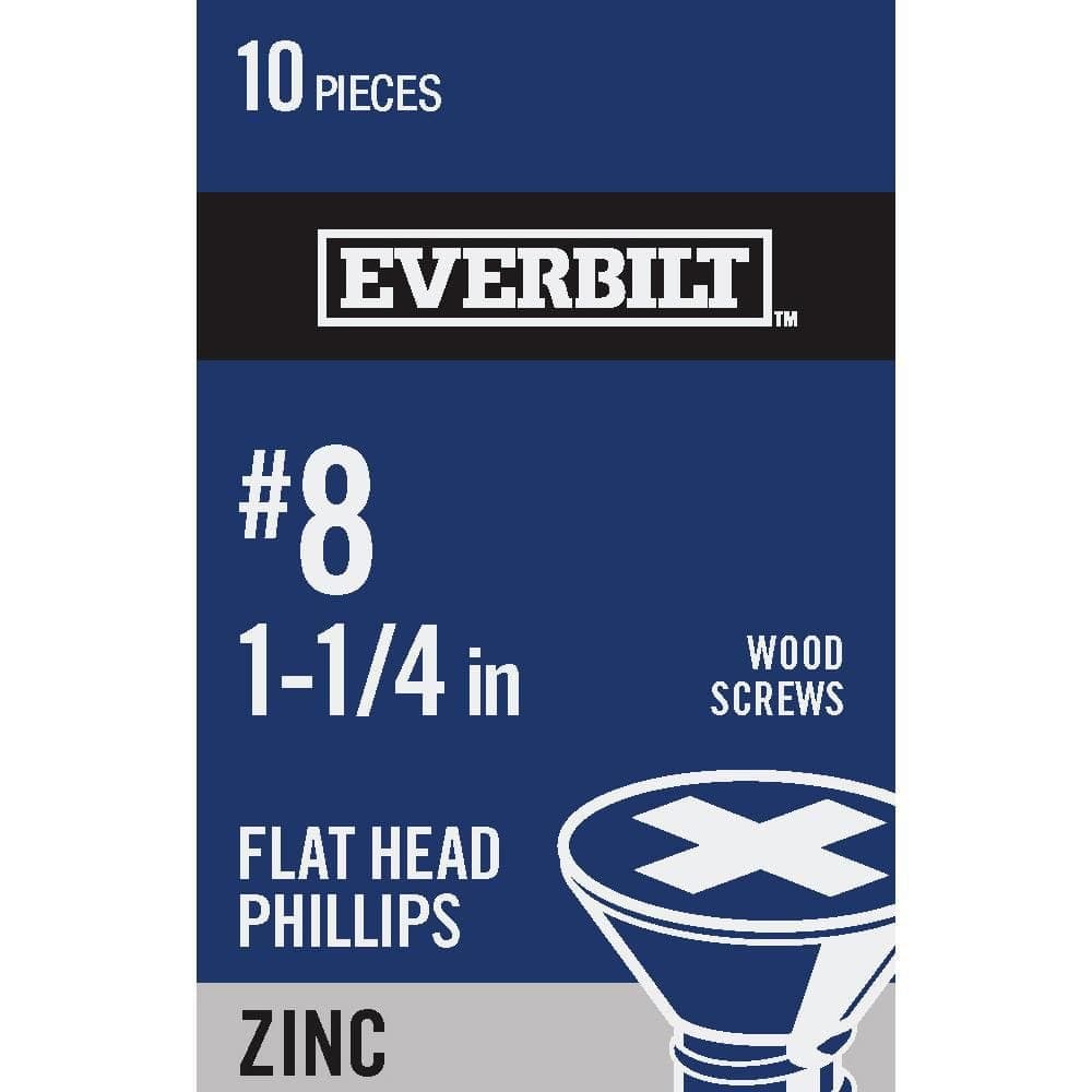 Everbilt #8 x 1-1/4 in. Zinc Plated Phillips Flat Head Wood Screw (10-Pack) (1)