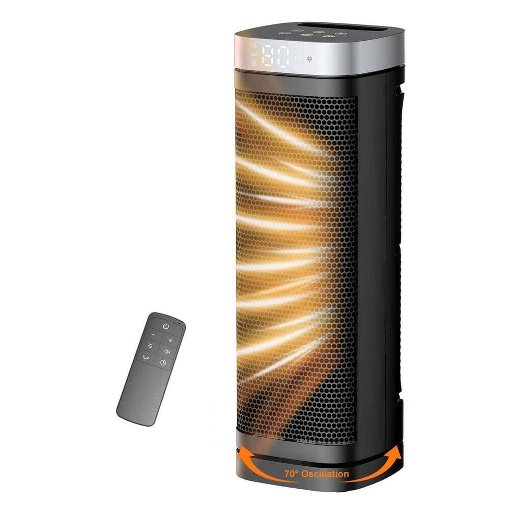 Unbranded 1500-Watt 5.51 in. Black Indoor Electric Space Heater w/Thermostat, Remote 70°Oscillation, 12H Timer, Convection/Radiant (2)
